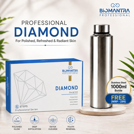 BIOMANTRA Diamond Facial Kit 500g | 6-Step Professional Tan Removal Facial for Deep Cleansing & Skin Brightening | Salon Quality Face Care | FREE 1000ml Stainless Steel Water Bottle (Worth ₹299)