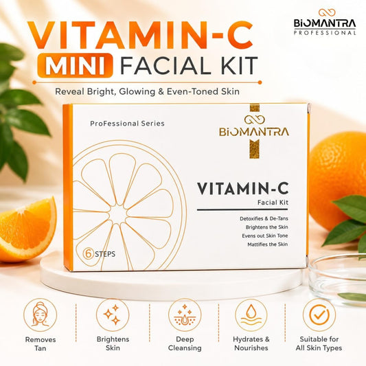 BIOMANTRA Facial Kit Combo | 6 Step Mini Facial Kit for Glowing & Hydrated Skin | Cleanser, Scrub, Gel, Cream, Mask & Serum | Skincare Kit for Women | All Skin Types (Vitamin C & Hydra shine)