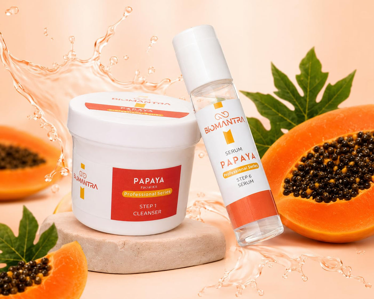 BIOMANTRA Papaya Facial Kit 500g | 6-Step Professional Tan Removal Facial for Deep Cleansing & Skin Brightening | Salon Quality Face Care | FREE 1000ml Stainless Steel Water Bottle (Worth ₹299) 500g