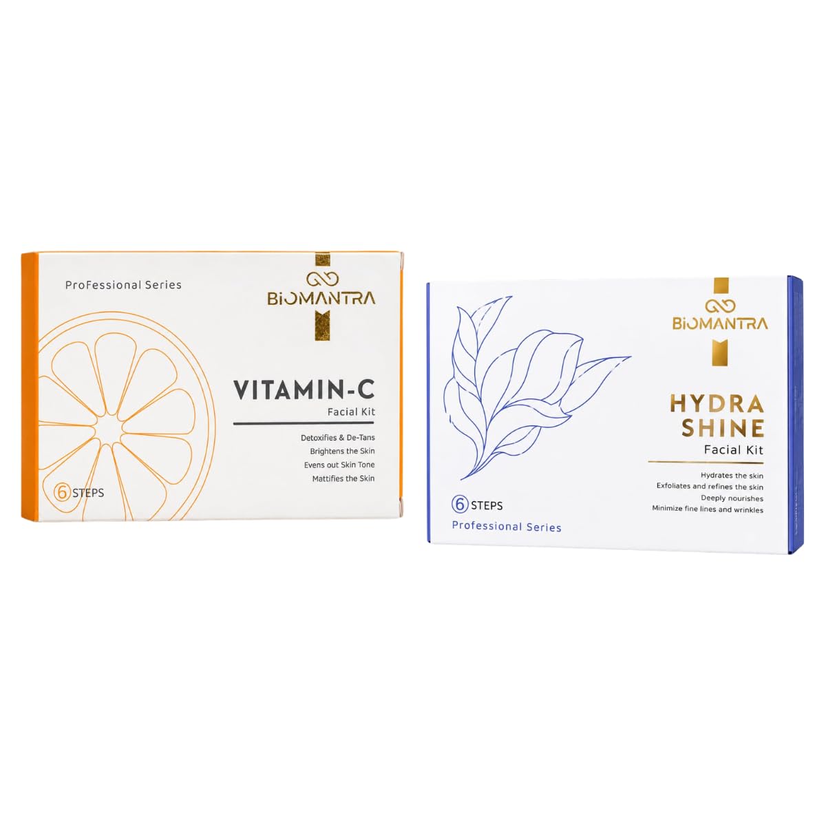 BIOMANTRA Facial Kit Combo | 6 Step Mini Facial Kit for Glowing & Hydrated Skin | Cleanser, Scrub, Gel, Cream, Mask & Serum | Skincare Kit for Women | All Skin Types (Vitamin C & Hydra shine)