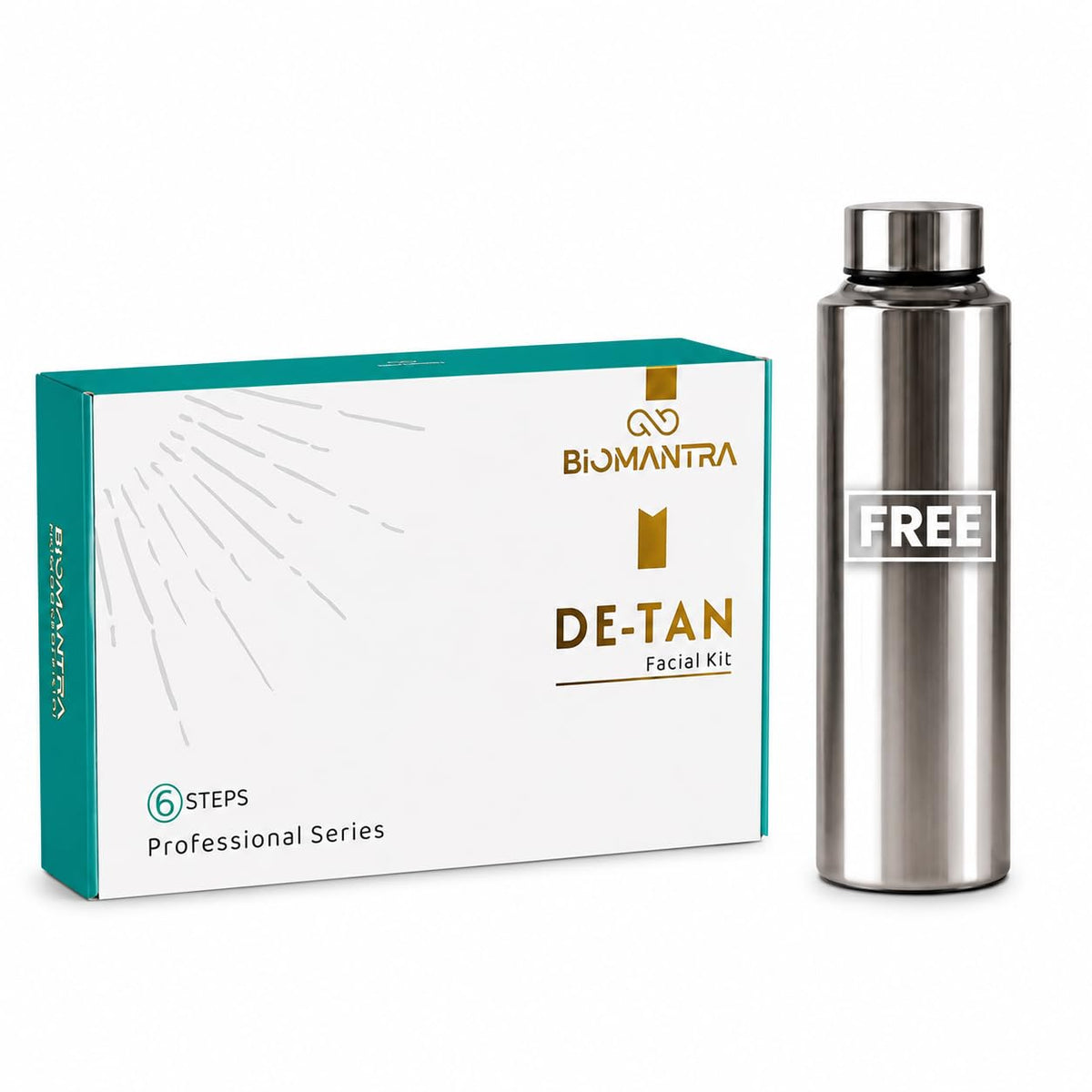 BIOMANTRA De-Tan Facial Kit 500g | 6-Step Professional Tan Removal Facial for Deep Cleansing & Skin Brightening | Salon Quality Face Care | FREE 1000ml Stainless Steel Water Bottle (Worth ₹299)
