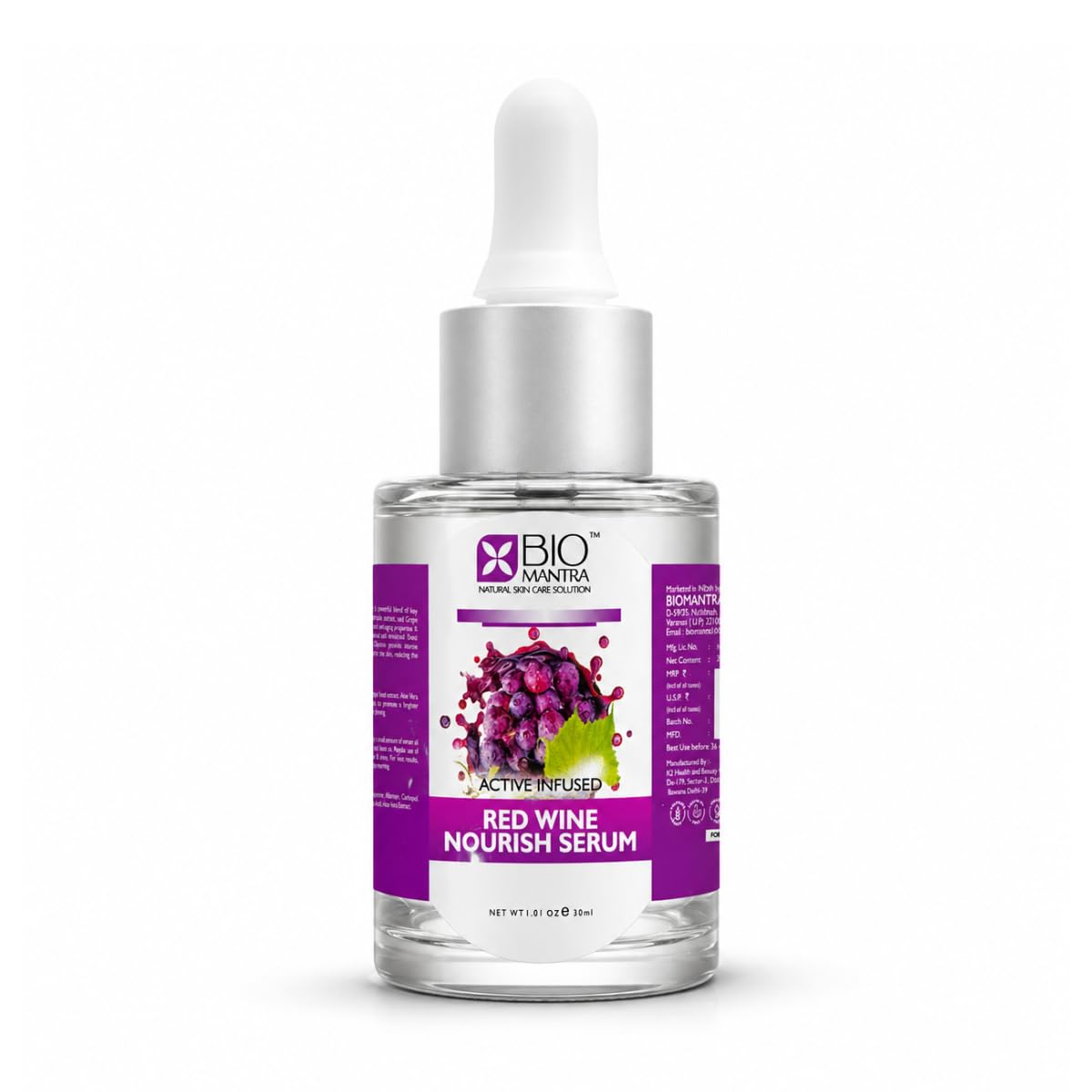 BIOMANTRA Red Wine Nourish Serum 30ml with Hyaluronic Acid & Grapes | Face Serum for Glowing Skin, Hydration, Skin Texture Improvement | Anti Aging Serum for Men & Women