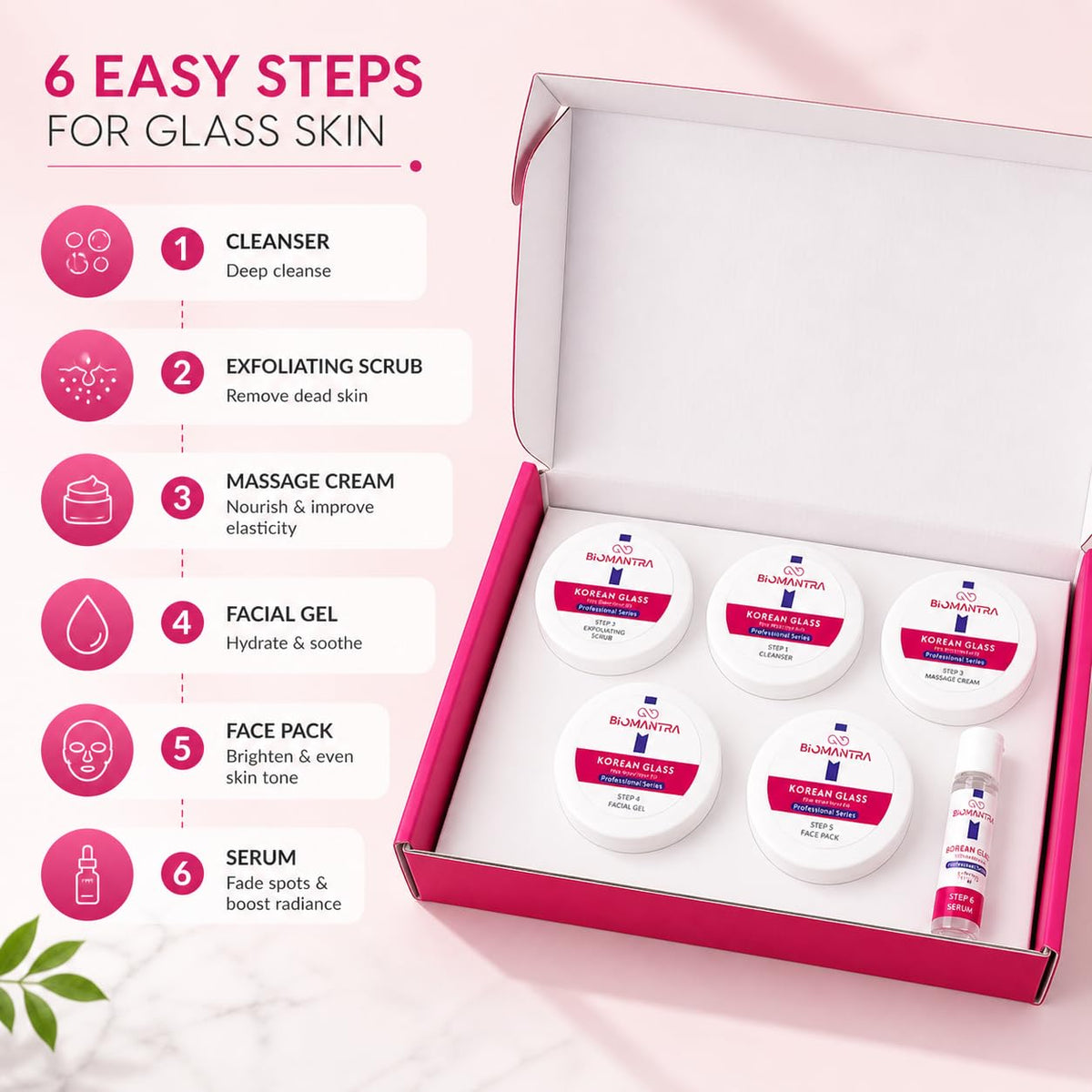 BIOMANTRA Korean Glass Facial Kit 500g | 6-Step Professional Tan Removal Facial for Deep Cleansing & Skin Brightening | Salon Quality Face Care | FREE 1000ml Stainless Steel Water Bottle (Worth ₹299)