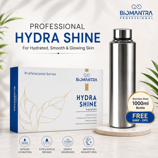 BIOMANTRA Hydra Shine Facial Kit 500g| 6-Step Professional Tan Removal Facial for Deep Cleansing & Skin Brightening | Salon Quality Face Care | FREE 1000ml Stainless Steel Water Bottle (Worth ₹299)