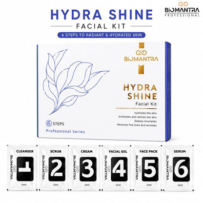 BIOMANTRA Facial Kit Combo | 6 Step Mini Facial Kit for Glowing & Hydrated Skin | Cleanser, Scrub, Gel, Cream, Mask & Serum | Skincare Kit for Women | All Skin Types (Vitamin C & Hydra shine)