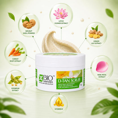 BIOMANTRA Oil Free D-Tan Scrub Lightening Cream | Walnut & Lotus for Tan Removal | Deep Exfoliating Scrub for Glowing Skin | Removes Dead Skin & Dirt | For Men & Women (50g)