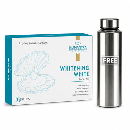 BIOMANTRA Whitening White Facial Kit 500g | 6-Step Professional Tan Removal Facial for Deep Cleansing & Skin Brightening | Salon Quality Face Care | FREE 1000ml Stainless Steel Water Bottle (Worth ₹299)