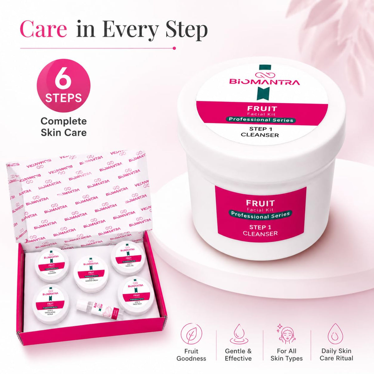BIOMANTRA Fruit Facial Kit for Glowing Skin | 6 Step Professional Facial Kit with Cleanser, Scrub, Massage Cream, Gel, Face Pack & Serum | Deep Cleansing & Skin Brightening | All Skin Types