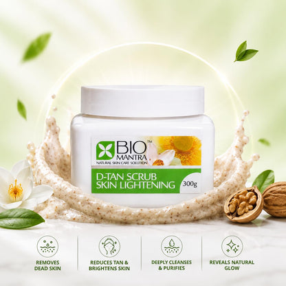 BIOMANTRA Oil Free D-Tan Scrub Lightening Cream | Walnut & Lotus for Tan Removal | Deep Exfoliating Scrub for Glowing Skin | Removes Dead Skin & Dirt | For Men & Women