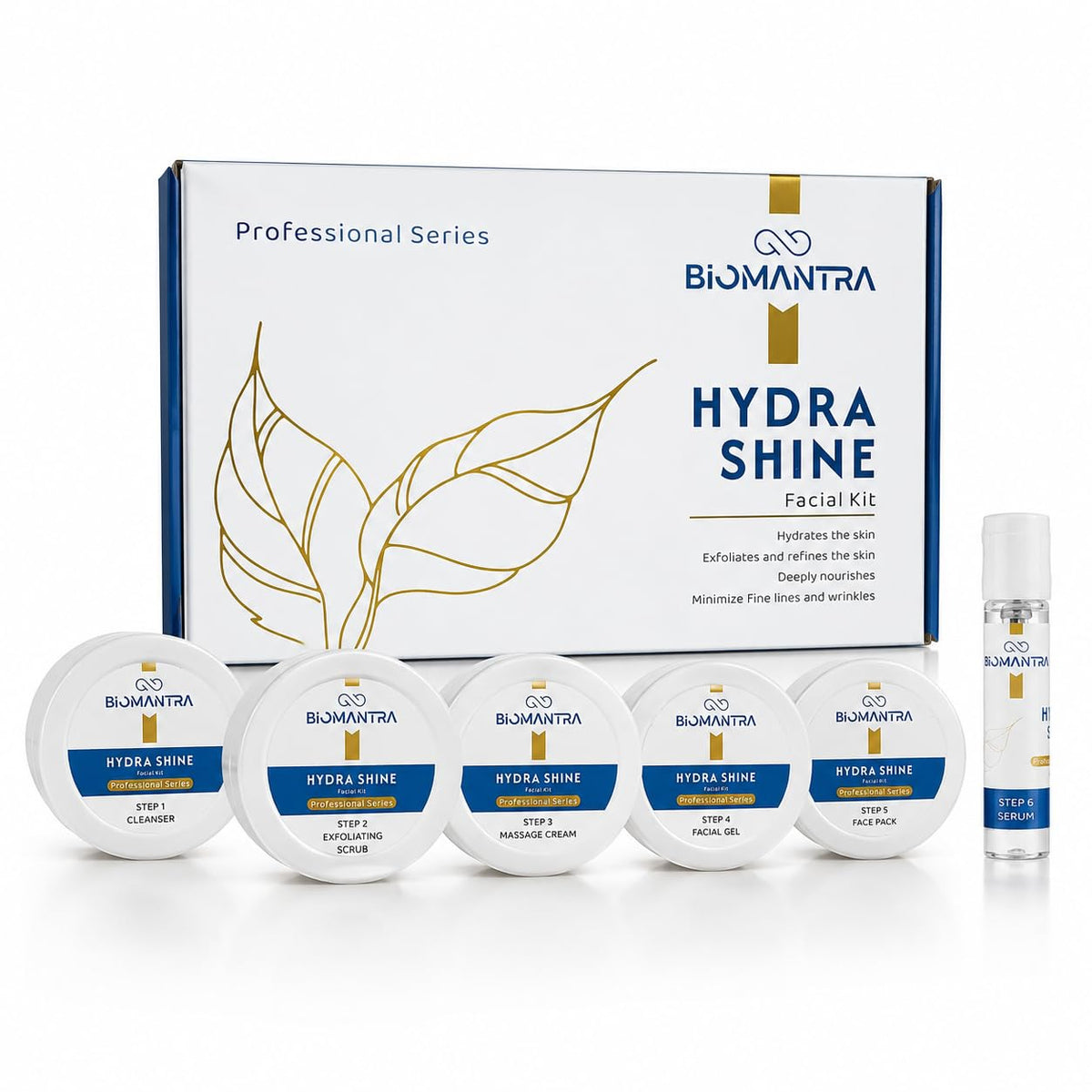 Bio Mantra Hydra Shine Facial Kit for Glowing Skin | 6 Step Hydrating with Cleanser, Scrub, Cream, Gel, Face Pack & Serum | Deep Moisturizing & Skin Brightening Kit for Men & Women
