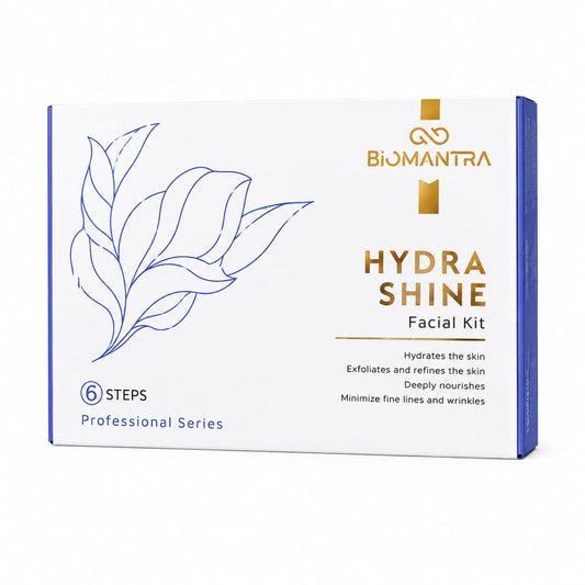 BIOMANTRA Hydra Shine Mini Facial Kit | 6 Step Mini Facial Kit for Glowing & Hydrated Skin | Cleanser, Scrub, Gel, Cream, Mask & Serum | Deep Nourishing Skin Care Kit for Women | Suitable for All Skin Types