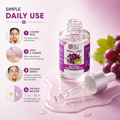 BIOMANTRA Red Wine Nourish Serum 30ml with Hyaluronic Acid & Grapes | Face Serum for Glowing Skin, Hydration, Skin Texture Improvement | Anti Aging Serum for Men & Women