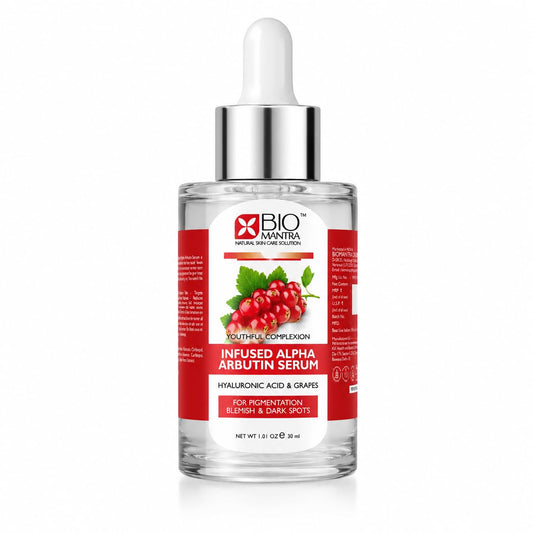 BIOMANTRA Alpha Arbutin Serum 30ml with Hyaluronic Acid & Aloe Vera | Skin Brightening Face Serum for Dark Spots, Pigmentation, Uneven Skin Tone & Hydration | Serum for Men & Women