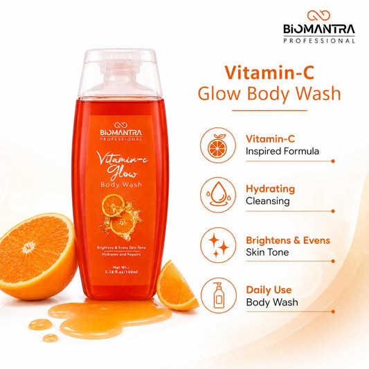 Biomantra Professional Vitamin C Glow Body Wash | Cleanses, Hydrates & Refreshes Skin | Helps Improve Skin Radiance | Citrus Fragrance | Daily Use Body Cleanser | 100ml