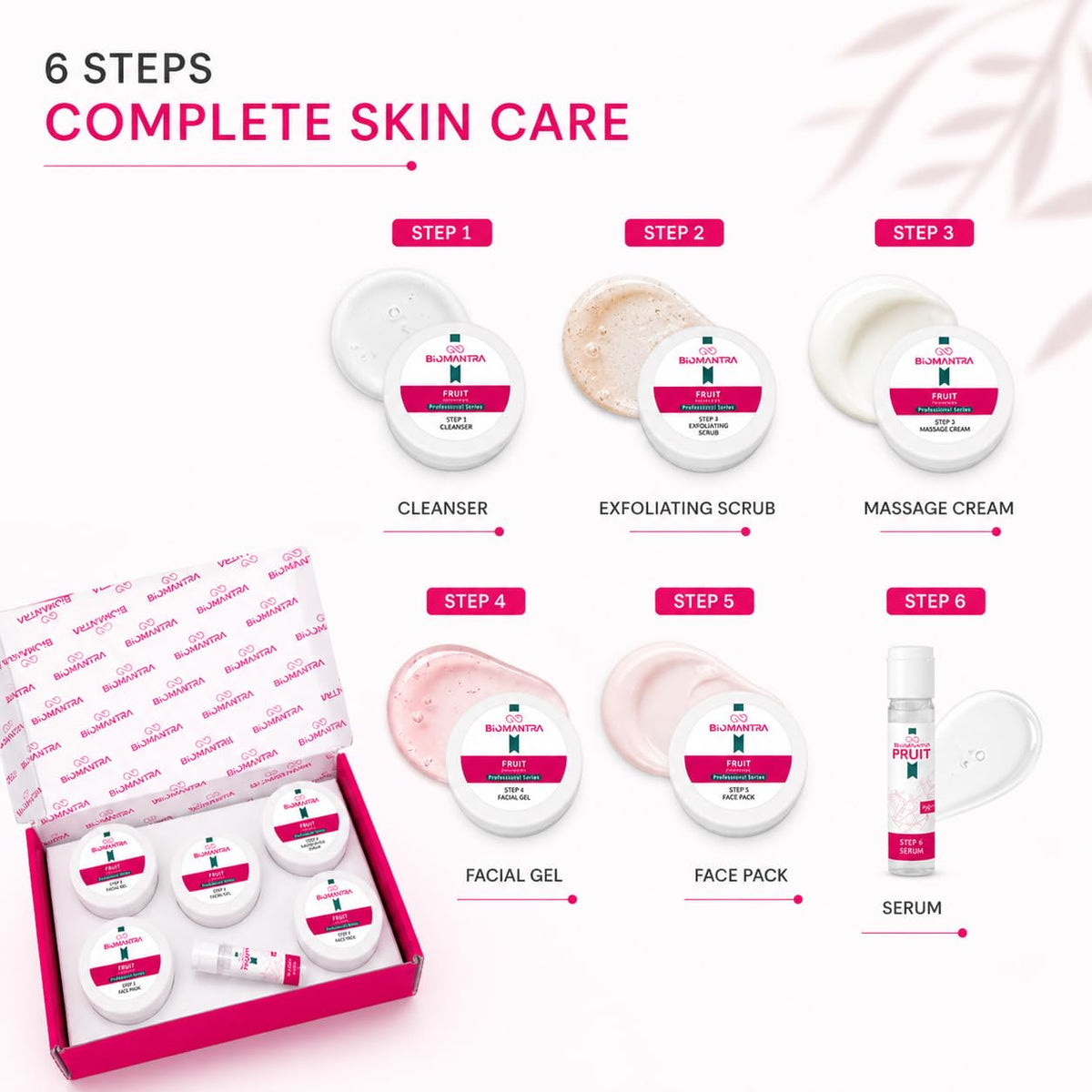 BIOMANTRA Fruit Facial Kit for Glowing Skin | 6 Step Professional Facial Kit with Cleanser, Scrub, Massage Cream, Gel, Face Pack & Serum | Deep Cleansing & Skin Brightening | All Skin Types