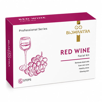 BIOMANTRA Mini Red Wine Facial Kit | 6 Step Mini Facial Kit for Glowing & Hydrated Skin | Cleanser, Scrub, Gel, Cream, Mask & Serum | Antioxidant Rich Skincare Kit for Women