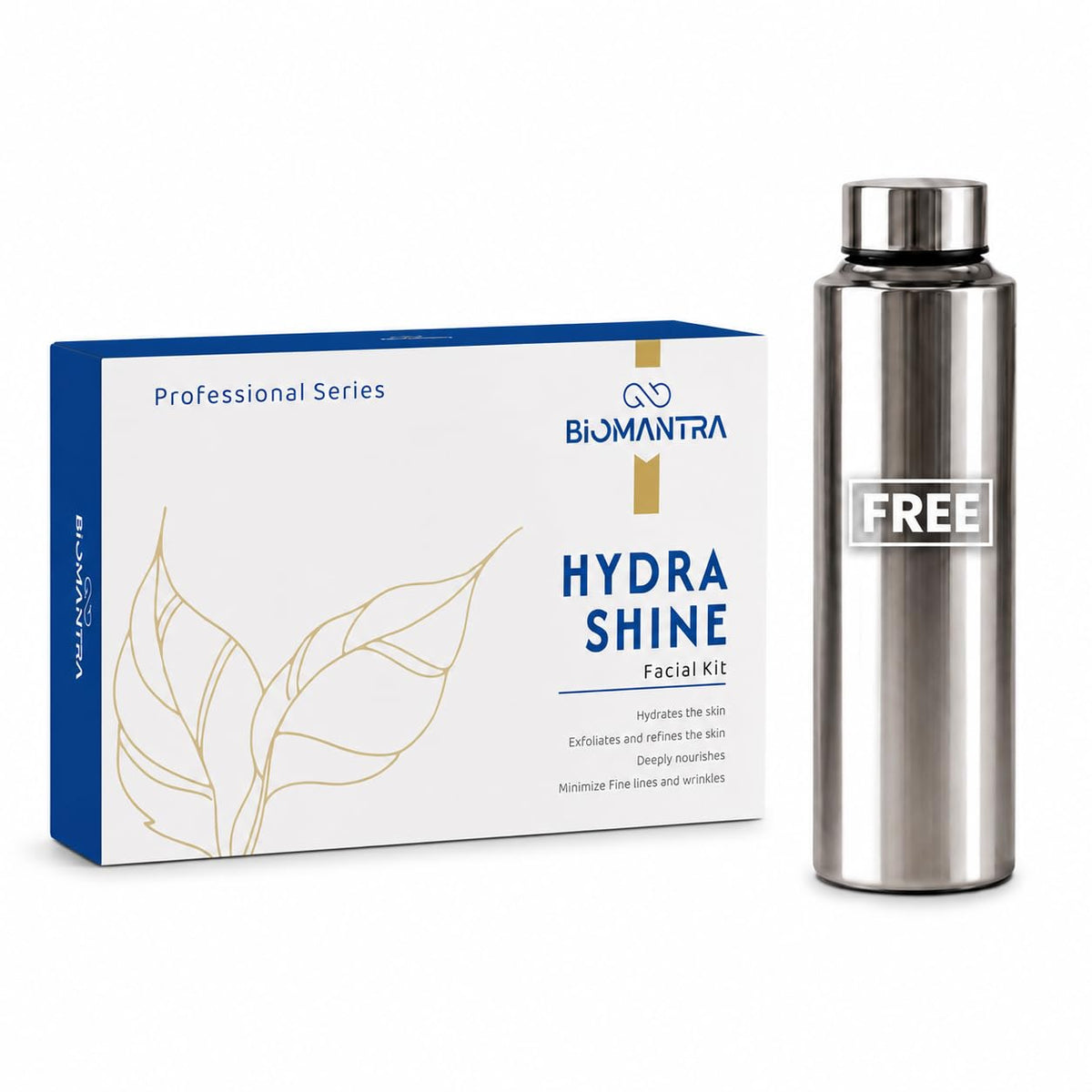 BIOMANTRA Hydra Shine Facial Kit 500g| 6-Step Professional Tan Removal Facial for Deep Cleansing & Skin Brightening | Salon Quality Face Care | FREE 1000ml Stainless Steel Water Bottle (Worth ₹299)