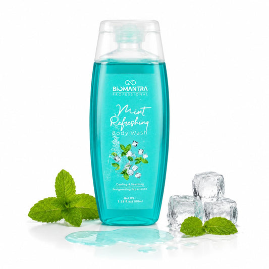 Biomantra Professional Mint Refreshing Body Wash | Cooling & Soothing Formula | Cleanses, Hydrates & Refreshes Skin | Mint Extract & Sweet Almond Oil | Daily Use Body Cleanser | 100ml