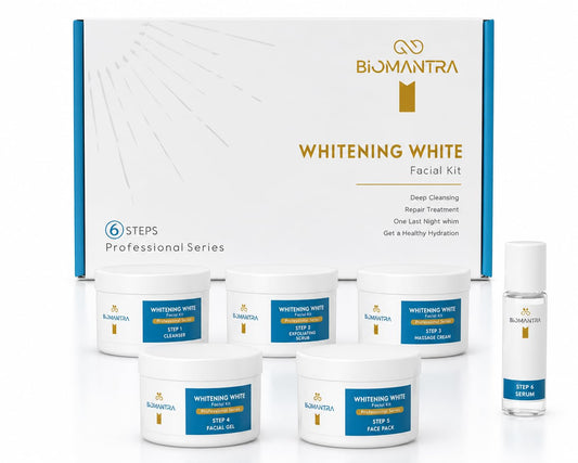 BIOMANTRA Whitening White Facial Kit for Skin Brightening & Tan Removal | Deep Cleansing Facial Kit with Cleanser, Scrub, Gel, Face Pack, Cream & Serum | Suitable for All Skin Types