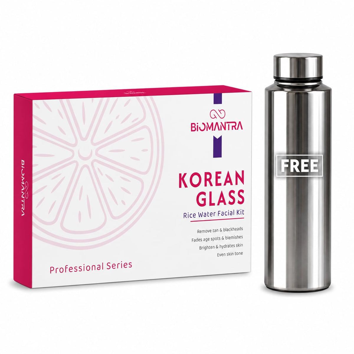 BIOMANTRA Korean Glass Facial Kit 500g | 6-Step Professional Tan Removal Facial for Deep Cleansing & Skin Brightening | Salon Quality Face Care | FREE 1000ml Stainless Steel Water Bottle (Worth ₹299)
