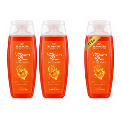 BIOMANTRA Orange Body Wash Pack of 2 + 1 Free | Rejuvenating & Soothing Body Cleanser | Helps Improve Skin Texture | Moisturizing Daily Shower Gel for Soft & Healthy Looking Skin | 300ml (100 x 3)