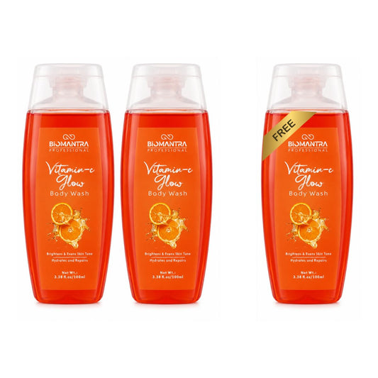 BIOMANTRA Orange Body Wash Pack of 2 + 1 Free | Rejuvenating & Soothing Body Cleanser | Helps Improve Skin Texture | Moisturizing Daily Shower Gel for Soft & Healthy Looking Skin | 300ml (100 x 3)
