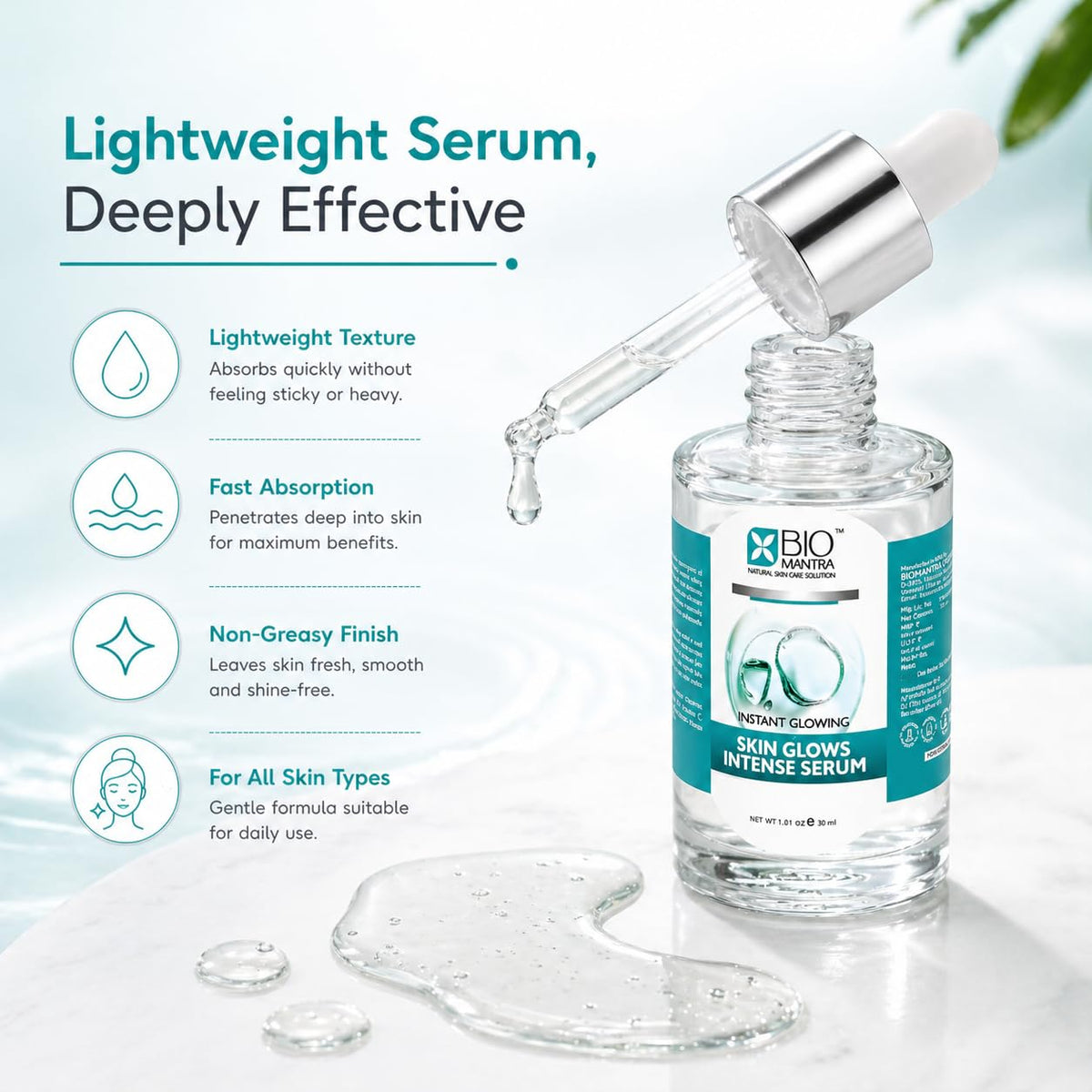 BIOMANTRA Face Serum For Glowing Skin - Skin Glow Face Serum With Vitamin C, Hyaluronic Acid & Vitamin B3 | Hydrating Brightening Serum For Pigmentation & Daily Skin Care 30ml