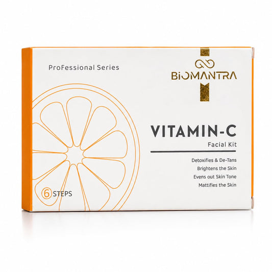 BIOMANTRA Vitamin C Facial Kit | 6 Step Mini Facial Kit for Bright & Glowing Skin | Cleanser, Scrub, Gel, Cream, Mask & Serum | Hydrating Skincare Kit for Women