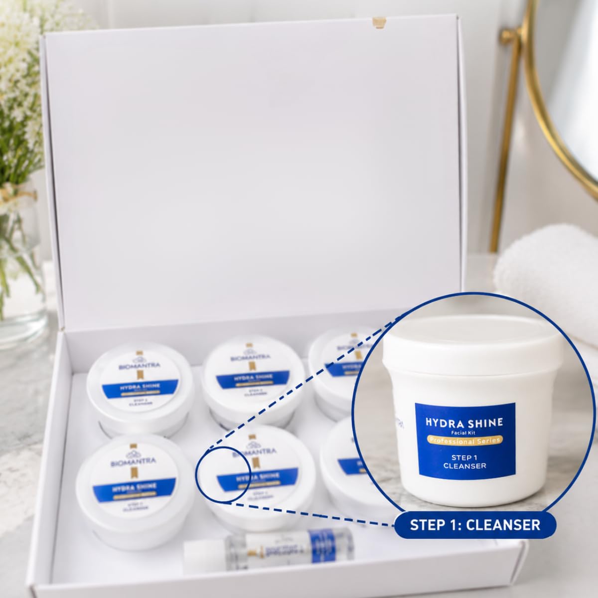 BIOMANTRA Hydra Shine Facial Kit 500g| 6-Step Professional Tan Removal Facial for Deep Cleansing & Skin Brightening | Salon Quality Face Care | FREE 1000ml Stainless Steel Water Bottle (Worth ₹299)