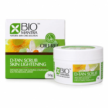BIOMANTRA Oil Free D-Tan Scrub Lightening Cream | Walnut & Lotus for Tan Removal | Deep Exfoliating Scrub for Glowing Skin | Removes Dead Skin & Dirt | For Men & Women (50g)