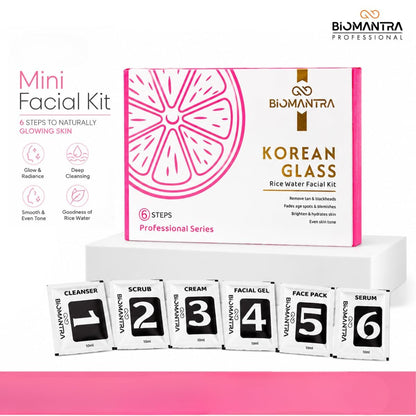 BIOMANTRA Facial Kit Combo | 6 Step Mini Facial Kit for Glowing & Hydrated Skin | Cleanser, Scrub, Gel, Cream, Mask & Serum | Skincare Kit for Women | All Skin Types