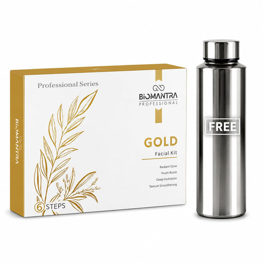 BIOMANTRA Sparkling 24K Gold Facial Kit 500g | 6-Step Professional Tan Removal Facial for Deep Cleansing & Skin Brightening | Salon Quality Face Care | FREE 1000ml Stainless Steel Water Bottle (Worth ₹299)