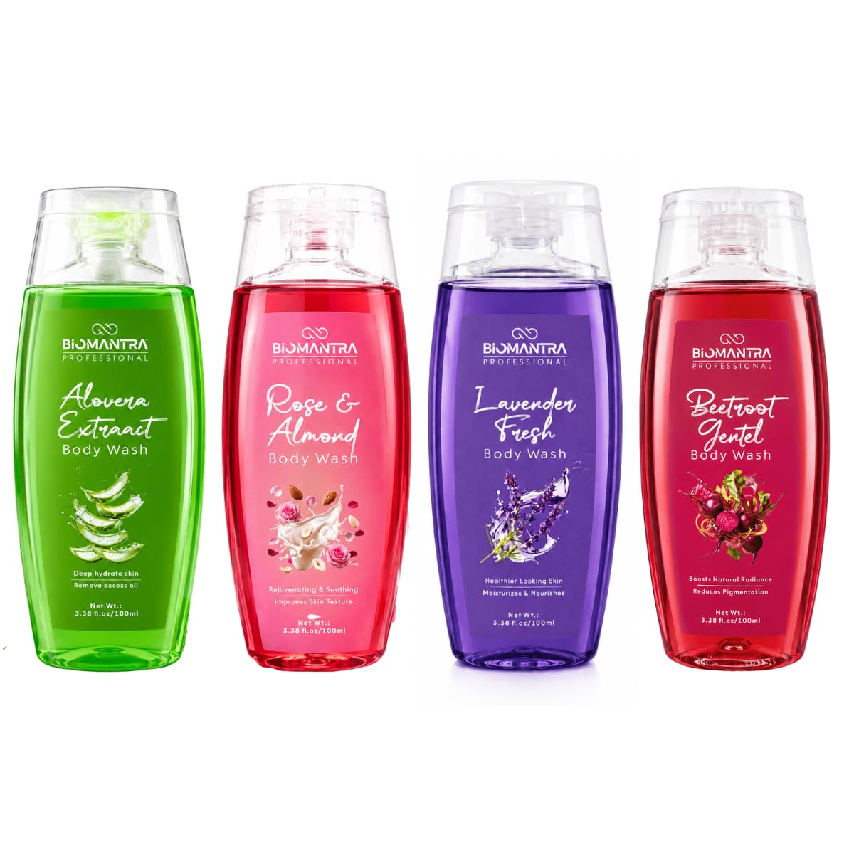 Fresh Morning Body Wash Combo Pack of 4 | Mint, Aqua, Charcoal & Aloe Vera | Refreshing Daily Shower Gel | Suitable for All Skin Types | 100ml Each