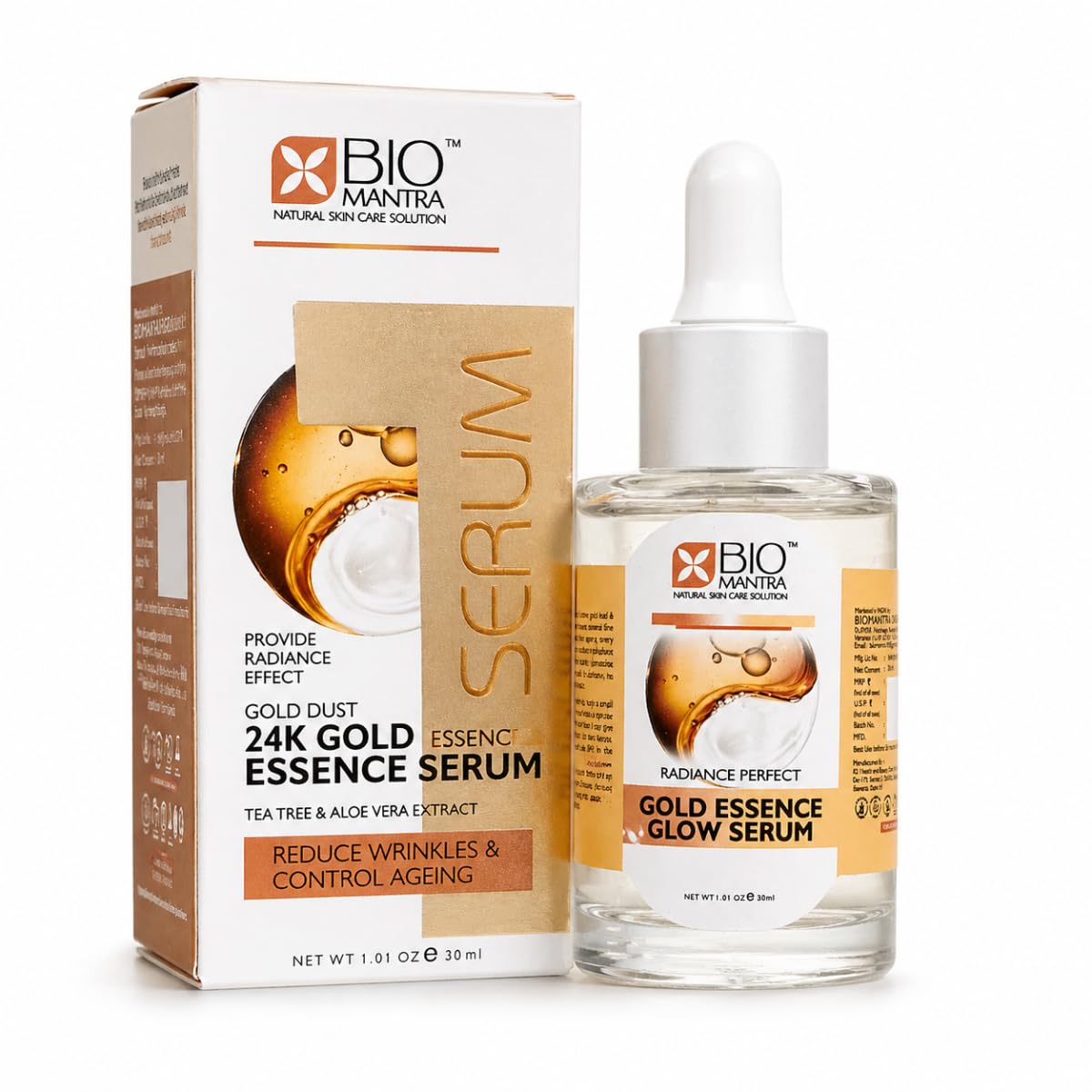 BIOMANTRA Gold Essence Glow Serum for Face with Collagen & Vitamin E | Hydrating Anti-Ageing Skin Brightening Serum for Men & Women | 30ml
