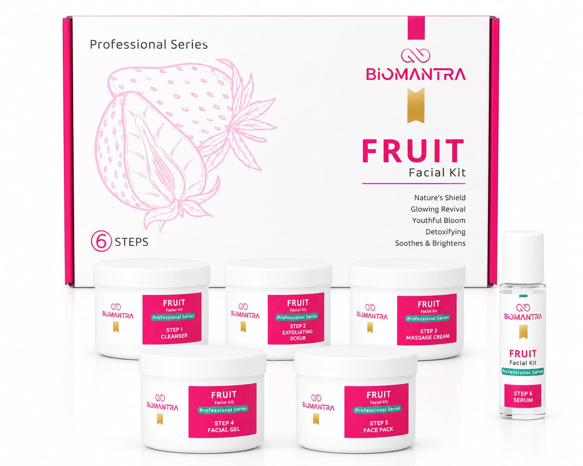 BIOMANTRA Fruit Facial Kit for Glowing Skin | 6 Step Professional Facial Kit with Cleanser, Scrub, Massage Cream, Gel, Face Pack & Serum | Deep Cleansing & Skin Brightening | All Skin Types