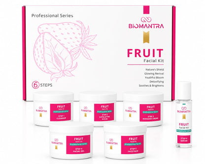 BIOMANTRA Fruit Facial Kit for Glowing Skin | 6 Step Professional Facial Kit with Cleanser, Scrub, Massage Cream, Gel, Face Pack & Serum | Deep Cleansing & Skin Brightening | All Skin Types