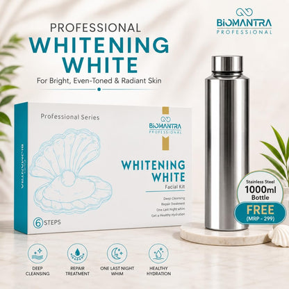 BIOMANTRA Whitening White Facial Kit 500g | 6-Step Professional Tan Removal Facial for Deep Cleansing & Skin Brightening | Salon Quality Face Care | FREE 1000ml Stainless Steel Water Bottle (Worth ₹299)