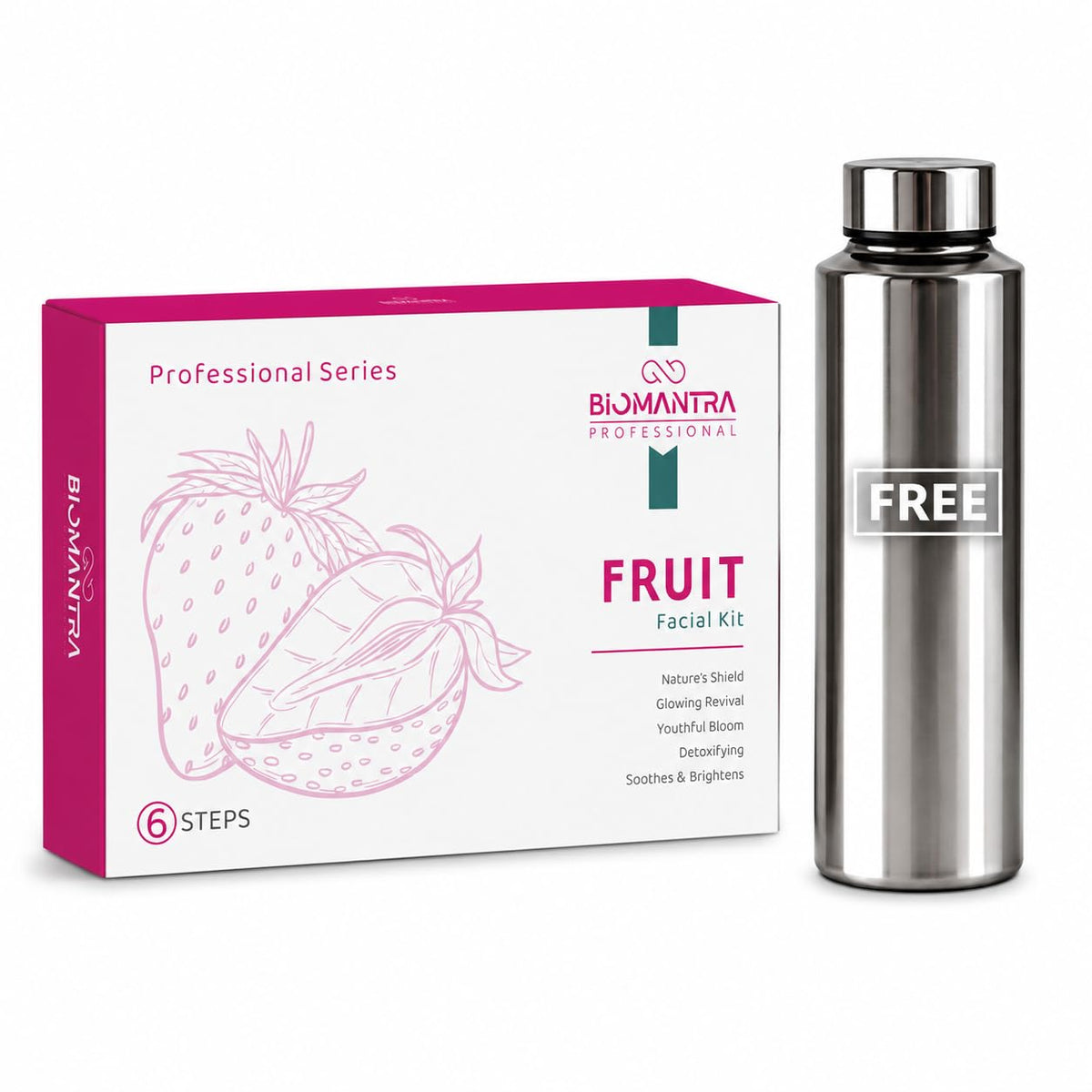 BIOMANTRA Fruit Facial Kit 500g | 6-Step Professional Tan Removal Facial for Deep Cleansing & Skin Brightening | Salon Quality Face Care | FREE 1000ml Stainless Steel Water Bottle (Worth ₹299)