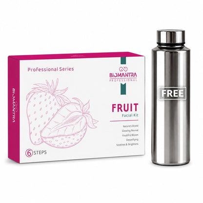 BIOMANTRA Fruit Facial Kit 500g | 6-Step Professional Tan Removal Facial for Deep Cleansing & Skin Brightening | Salon Quality Face Care | FREE 1000ml Stainless Steel Water Bottle (Worth ₹299)