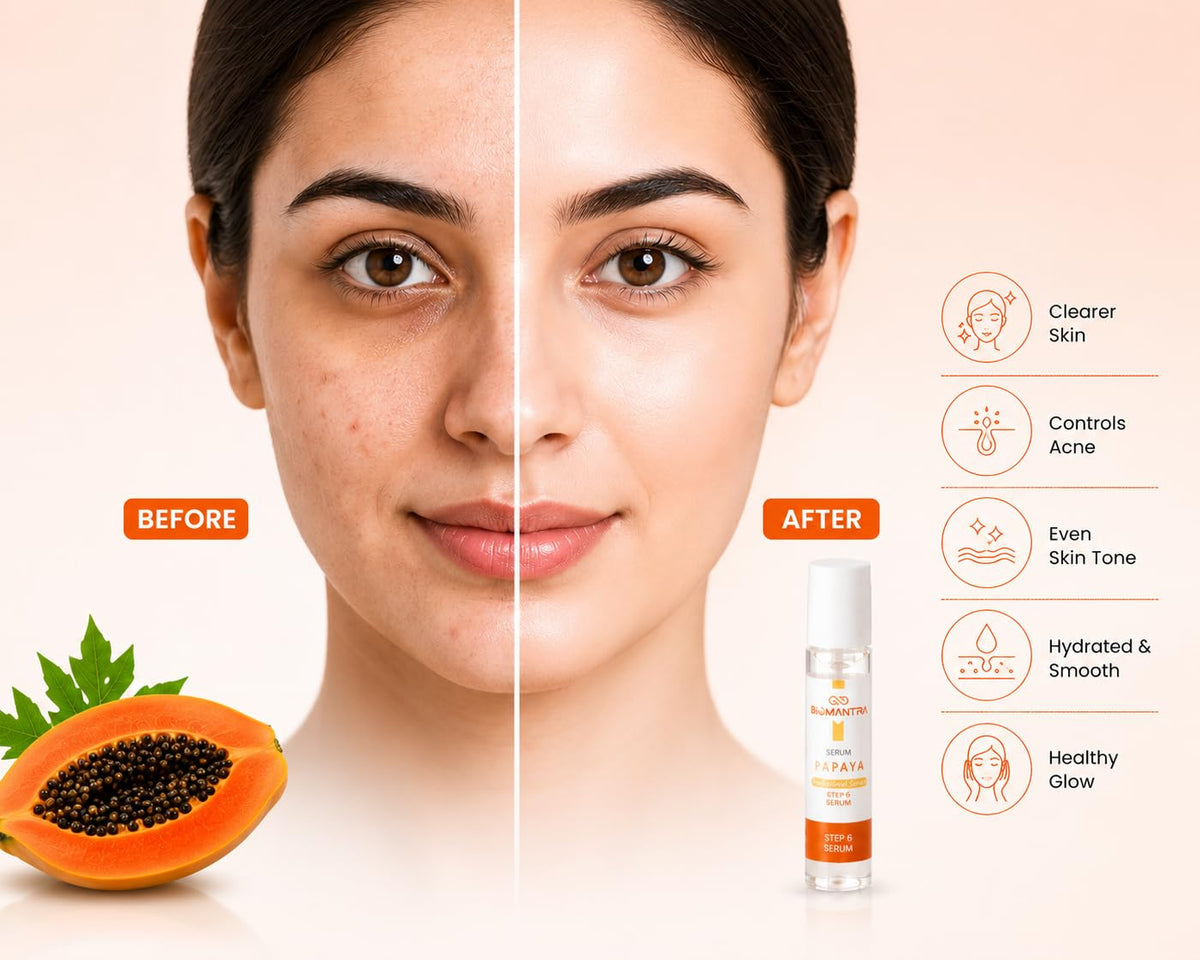BIOMANTRA Papaya Facial Kit 500g | 6-Step Professional Tan Removal Facial for Deep Cleansing & Skin Brightening | Salon Quality Face Care | FREE 1000ml Stainless Steel Water Bottle (Worth ₹299) 500g
