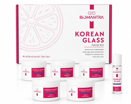 BIOMANTRA Korean Glass Facial Kit for Glowing Skin | Deep Cleansing, Hydration & Brightening Facial Kit | Smooth Glass Skin Glow | Reduces Dullness & Dryness | Salon Style Facial for Men & Women