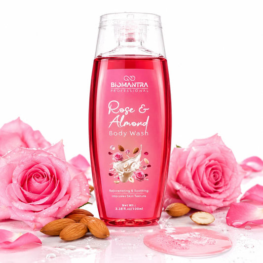 BIOMANTRA Rose & Almond Body Wash | Rejuvenating & Soothing Body Cleanser | Helps Improve Skin Texture | Moisturizing Daily Shower Gel for Soft & Healthy Looking Skin | 100ml