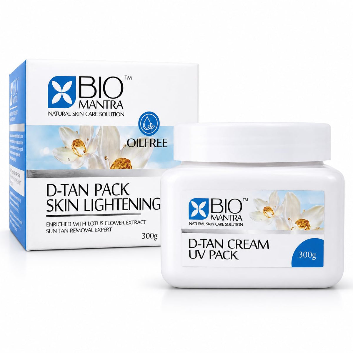 Bio Mantra D-Tan Pack Skin Lightening Cream UV Pack with Lotus Flower Extract for Glowing Skin | Oil Free Formula | Face & Neck De-Tan Cream for Men & Women | 300g