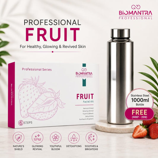 BIOMANTRA Fruit Facial Kit 500g | 6-Step Professional Tan Removal Facial for Deep Cleansing & Skin Brightening | Salon Quality Face Care | FREE 1000ml Stainless Steel Water Bottle (Worth ₹299)