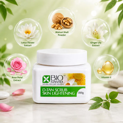 BIOMANTRA Oil Free D-Tan Scrub Lightening Cream | Walnut & Lotus for Tan Removal | Deep Exfoliating Scrub for Glowing Skin | Removes Dead Skin & Dirt | For Men & Women