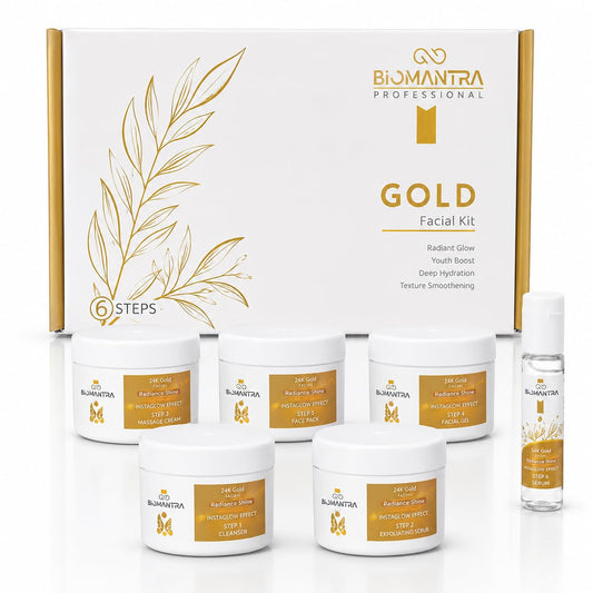 BIOMANTRA Sparkling 24K Gold Facial Kit for Skin Brightening & Glow | Diamond Dust & Gold Kit with Cleanser, Scrub, Massage Cream, Gel, Face Pack & Serum | For All Skin Types