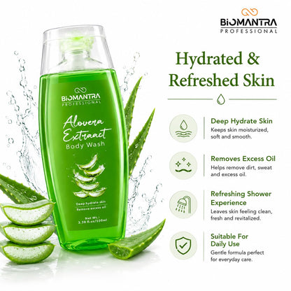 BIOMANTRA Aloe Vera Body Wash Pack of 2 + 1 Free | Rejuvenating & Soothing Body Cleanser | Helps Improve Skin Texture | Moisturizing Daily Shower Gel for Soft & Healthy Looking Skin | 300ml (100 x 3)