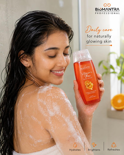 Biomantra Professional Vitamin C Glow Body Wash | Cleanses, Hydrates & Refreshes Skin | Helps Improve Skin Radiance | Citrus Fragrance | Daily Use Body Cleanser | 100ml