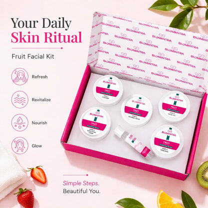 BIOMANTRA Fruit Facial Kit for Glowing Skin | 6 Step Professional Facial Kit with Cleanser, Scrub, Massage Cream, Gel, Face Pack & Serum | Deep Cleansing & Skin Brightening | All Skin Types