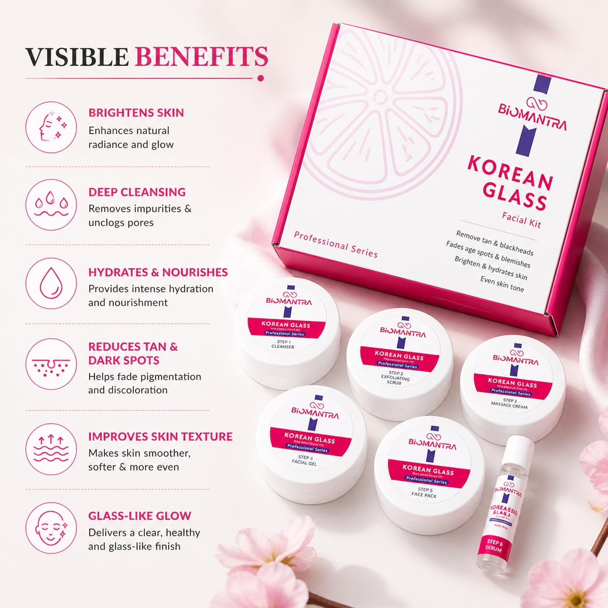 BIOMANTRA Korean Glass Facial Kit 500g | 6-Step Professional Tan Removal Facial for Deep Cleansing & Skin Brightening | Salon Quality Face Care | FREE 1000ml Stainless Steel Water Bottle (Worth ₹299)